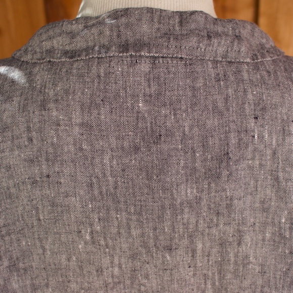 Flax 100% Linen Charcoal Grey Short Sleeve Button Down Blouse - Picture 12 of 14
